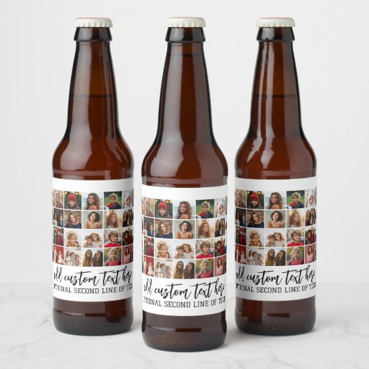 28 Photo Collage Grid - 2 tekstvakken - wit Bier Etiket (Flessen)