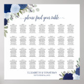 28 Tabel Blauwe Boho Floral Wedding Seating Chart Poster (Voorkant)