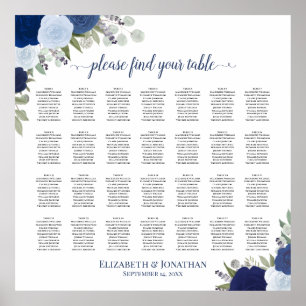28 Tabel Blauwe Boho Floral Wedding Seating Chart Poster