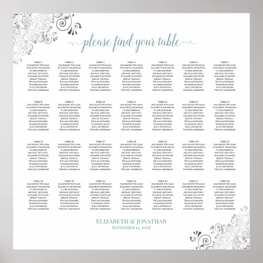 28 Tabel Frilly Wedding Seating Chart White Blauwg Poster (Voorkant)