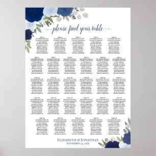 28 Tafel Blauw Boho Bloemachtig Trouw Zittingsplan Poster