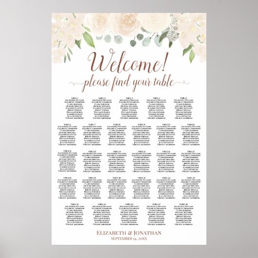 28 Tafel Champagne Blush Boho Bloemstuk Stoelenpla Poster (Voorkant)