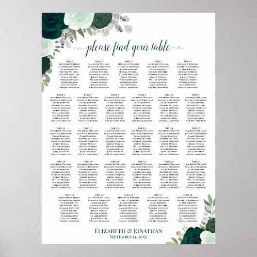 28 Tafel Emerald Boho Bloemige Trouwzaalstoelindel Poster (Voorkant)
