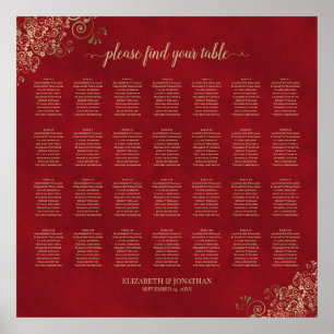 28 Tafel Gold-vriendjes op de Rood Wedding Seating Poster