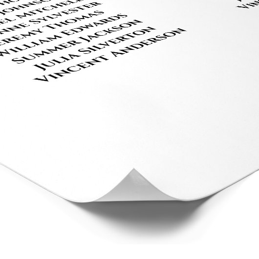 28 Tafel Ivoor Witte rozen Startschema voor wedden Poster (Hoek)