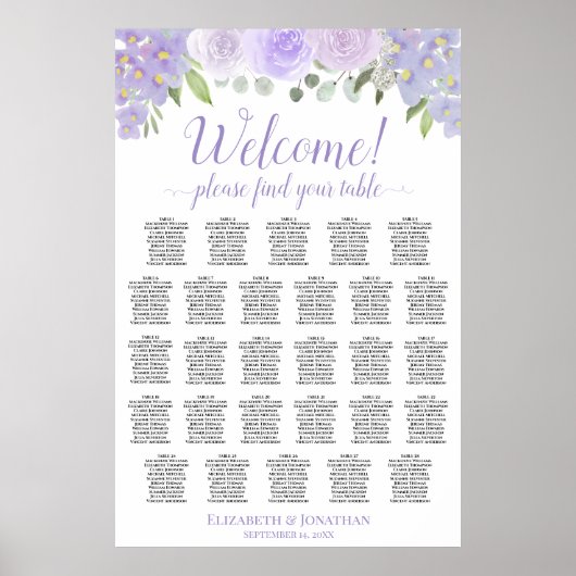 28 Tafel Lavendel Bloemige Trouw Zittijd Chart Poster (Voorkant)