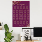 28 Tafel Magenta Plum & Goud Stoelindeling Poster (Thuiskantoor)