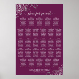 28 Tafel Magenta Plum & Zilver Posh Stoelenkaart Poster