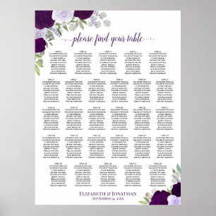 28 Tafel Paarse Boho Bloemachtige Trouwstoeleninde Poster