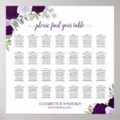 28 Tafel Paarse Boho Bloemen Bruiloft Zitkaarten Poster (Voorkant)