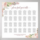 28 Tafel Roze Floral Wedding Seating Chart Poster (Voorkant)