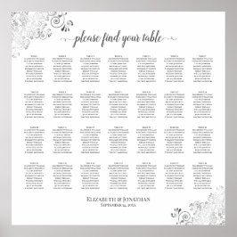 28 Tafel Silver Frills Wedding Seating Chart White Poster