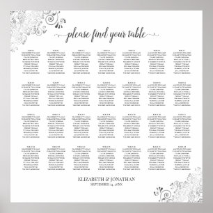 28 Tafel Silver Frills Wedding Seating Chart White Poster