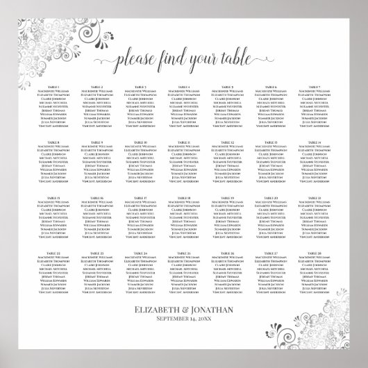28 Tafel Silver Frills Wedding Seating Chart White Poster (Voorkant)