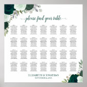 28 Tafel Smaragd Boho Bloemen Bruiloft Zitkaarten Poster (Voorkant)