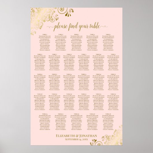 28 Tafel Trouw Stoelenindeling Roze & Goud Poster (Voorkant)
