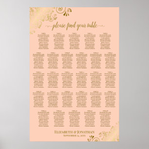 28 Tafel Trouw Stoelenkaart Koraal Perzik & Goud Poster