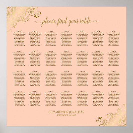 28 Tafel-weddenschapskaart Koraalstrand & goud Poster (Voorkant)