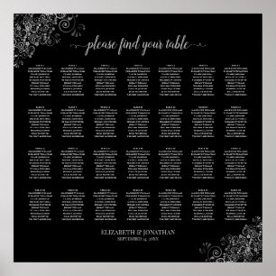 28 Tafel-weddenschapskaart Silver Frills Black Poster