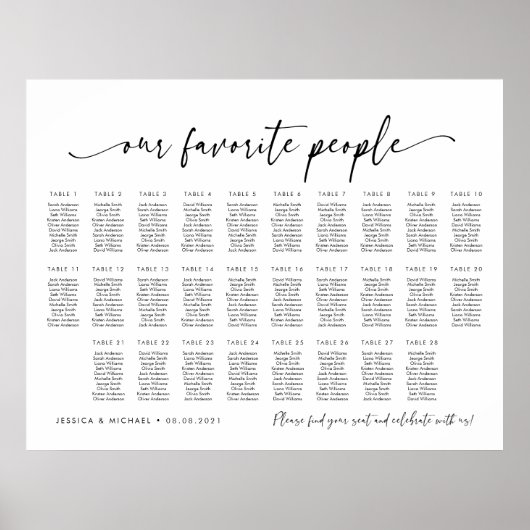 28 Tafels Onze favoriete Mensen Zitschema Plan Poster (Voorkant)