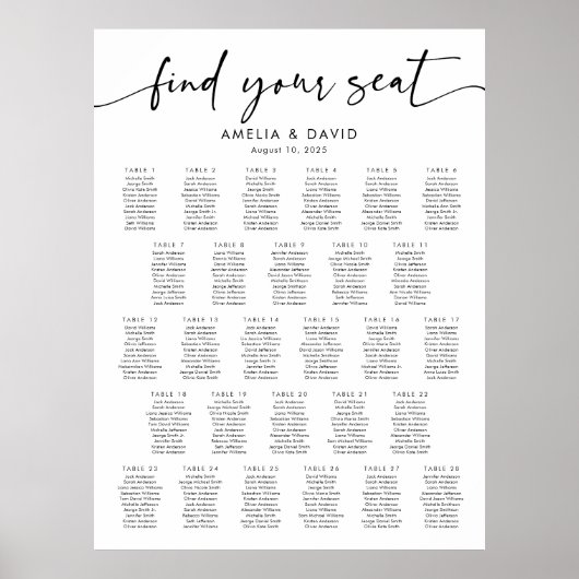 28 Tafels Vind uw zitplaatskaart Poster (Voorkant)