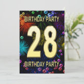 28e 'Birthday Party'-uitnodigingen vuurwerk bellen Kaart (Staand voorkant)