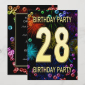 28e 'Birthday Party'-uitnodigingen vuurwerk bellen Kaart (Voorkant / Achterkant)