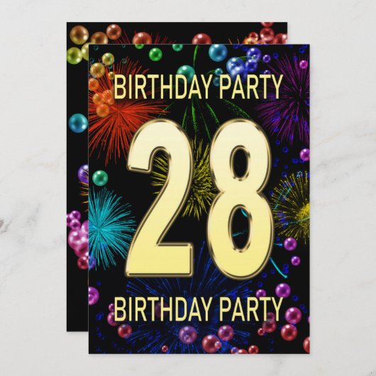 28e 'Birthday Party'-uitnodigingen vuurwerk bellen Kaart (Voorkant / Achterkant)