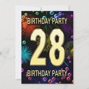 28e 'Birthday Party'-uitnodigingen vuurwerk bellen Kaart