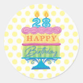 28e Happy Birthday Cake Yellow Stippen Ronde Sticker (Voorkant)