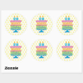 28e Happy Birthday Cake Yellow Stippen Ronde Sticker (Vel)