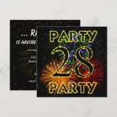 28e uitnodiging voor verjaardagsfeestjes met vuurw (Voorkant / Achterkant)