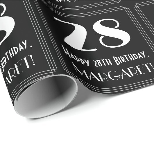 28e verjaardag - Art Deco Geïnspireerde look "28", Cadeaupapier (Rol Hoek)