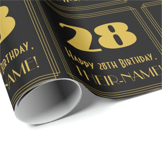 28e verjaardag - Art Deco geïnspireerde look "28"  Cadeaupapier (Rol Hoek)