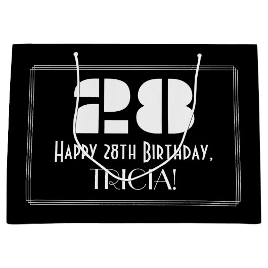 28e verjaardag ~ Art Deco geïnspireerde look "28"  Groot Cadeauzakje (Voorkant)
