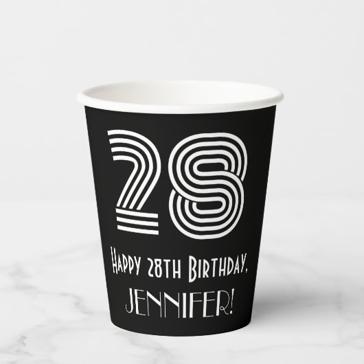 28e verjaardag — Art Deco Geïnspireerde look "28" Papieren Bekers (Voorkant)