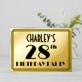 28e verjaardag — Art Deco look "28" + Naam Folie Uitnodiging (Staand Voorkant)