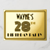 28e verjaardag — Art Deco Style "28" en naam Folie Uitnodiging (Voorkant)