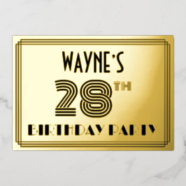 28e verjaardag — Art Deco Style "28" en naam Folie Uitnodiging