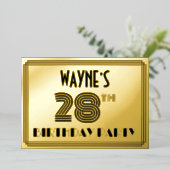 28e verjaardag — Art Deco Style "28" en naam Folie Uitnodiging (Staand Voorkant)