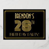 28e verjaardag — Art Deco Style "28" + Naam Folie Uitnodiging (Voorkant)