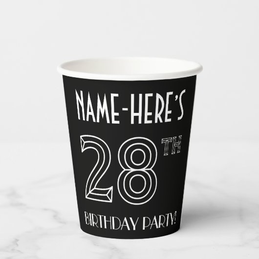 28e verjaardag: Art Deco Style + aangepaste naam Papieren Bekers (Achterkant)