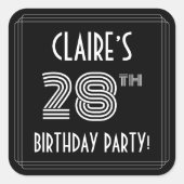 28e verjaardag: Art Deco Style en aangepaste naam Vierkante Sticker (Voorkant)