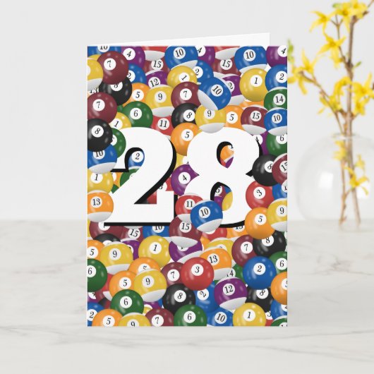 28e verjaardag biljartballen kaart (Gele Bloem)