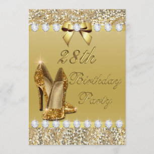 28e Verjaardag Classy Gold Heels Sequins Diamonds Kaart