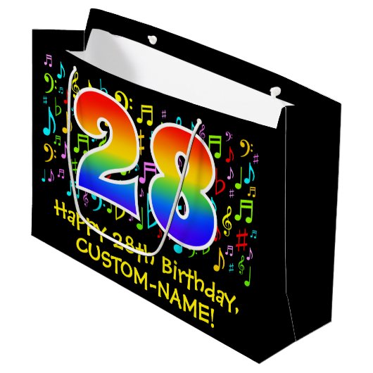 28e verjaardag - Colorful Music Symbols, Rainbow 2 Groot Cadeauzakje (Voorkant Gekanteld)