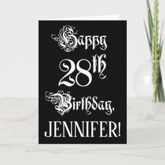 28e verjaardag: Fancy, elegant script + aangepaste Kaart (Voorkant)