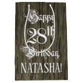 28e verjaardag: Fancy, Faux Wood Kijk + Aangepaste Medium Cadeauzakje (Voorkant)