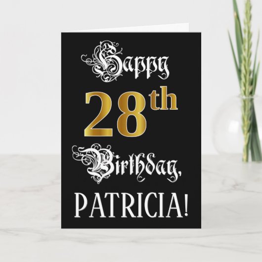 28e verjaardag — Fancy script; Faux Gold Kijk; naa Kaart (Voorkant)