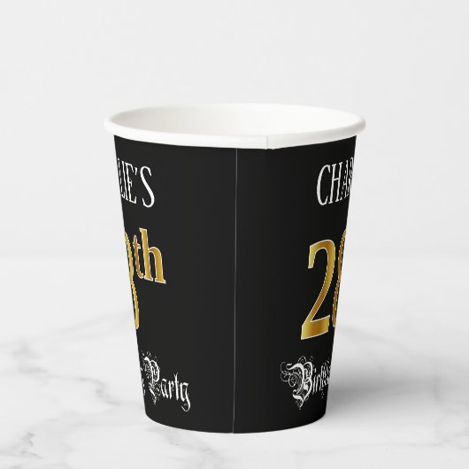 28e verjaardag — Fancy script, Faux Gold look Papieren Bekers (Rechts)